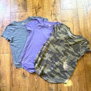 SO Girls size XS short sleeve t-shirt set of 3, gray, purple, camo